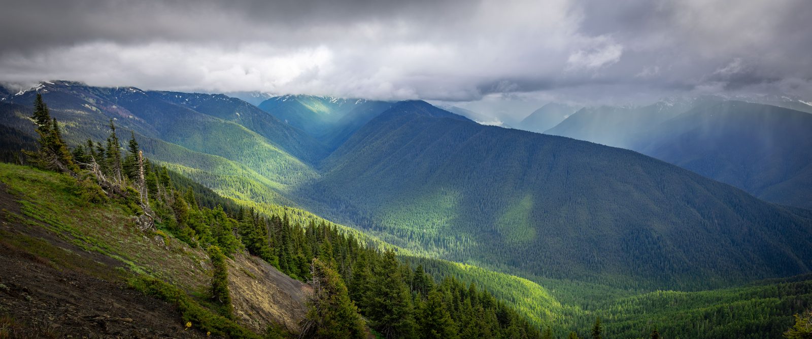 Mountain panorama with light rays