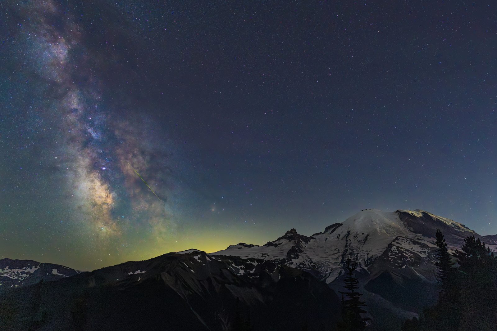 Milky Way panorama with meteor